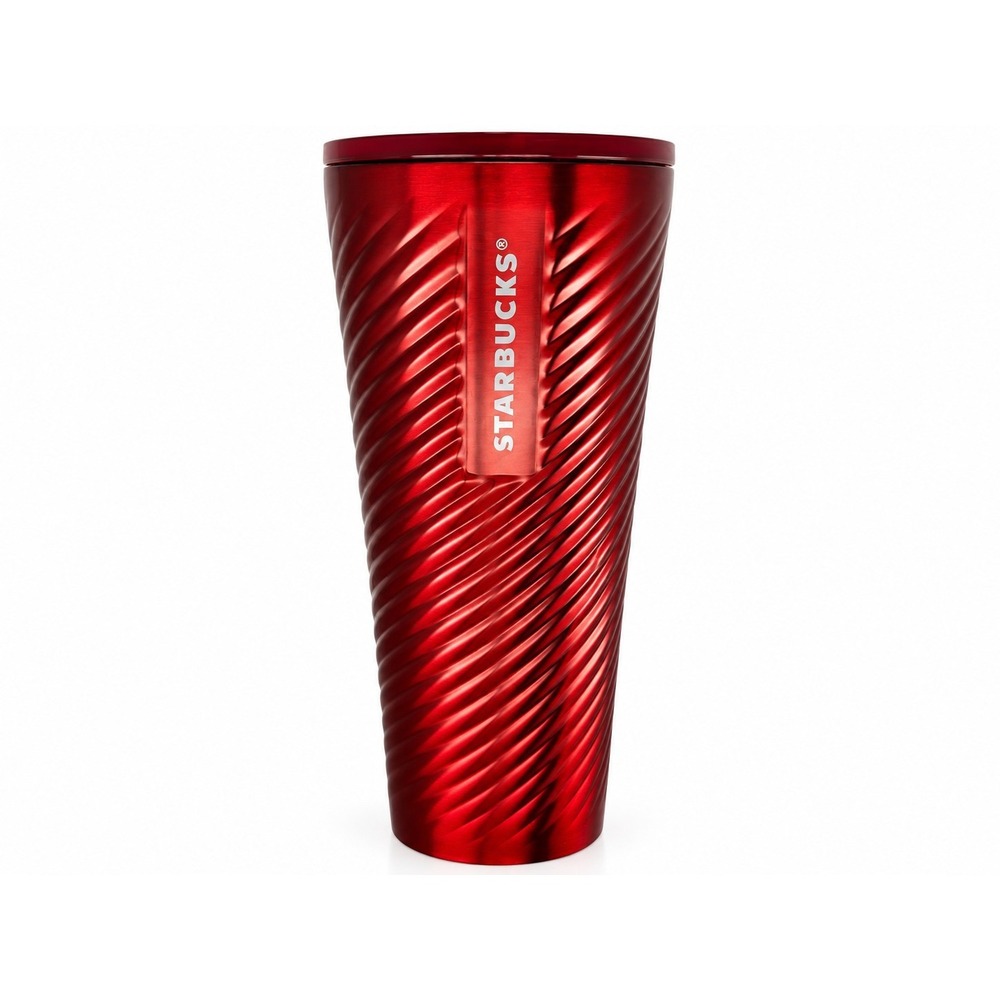 Starbucks 2022 Red Metallic Swirl Tumbler Cold Cup 24 oz 710mL Lid